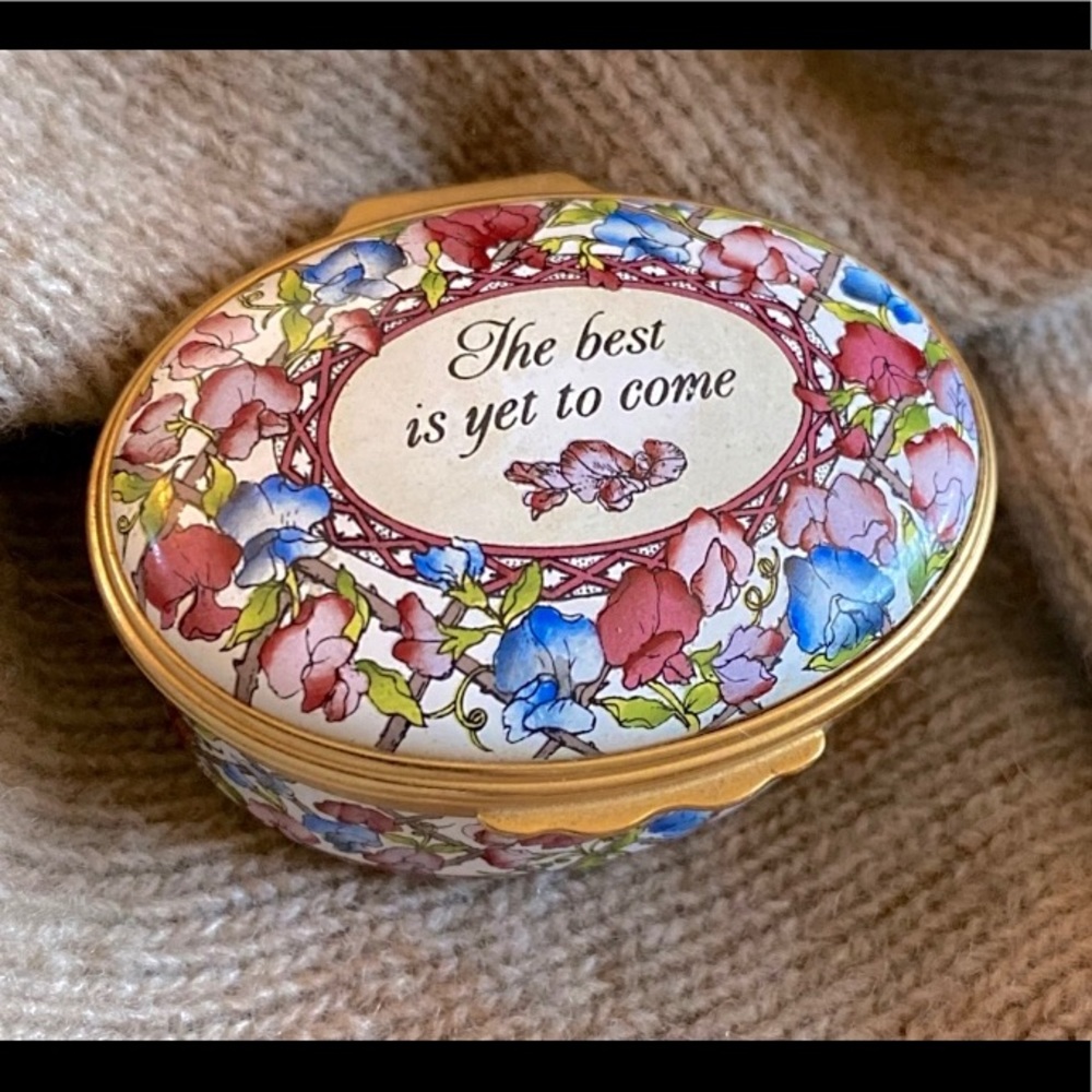 Vintage Halcyon Days Enamel Box “The Best is Yet to Come” Treasure from England